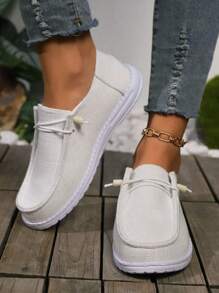 Mocassini da tempo libero in lino colorato tinta unita alla moda per donne, scarpe piatte leggere e confortevoli per lo sport, primavera e autunno