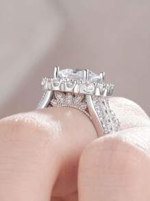 Tsnamer 2 Pcs/Set Vintage Style Princess Halo CZ Wedding Promise Engagement Ring Sets For Women Bridal Sets Jewelry Gifts - Ring - View 6