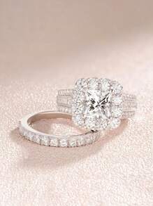 Tsnamer 2 Pcs/Set Vintage Style Princess Halo CZ Wedding Promise Engagement Ring Sets For Women Bridal Sets Jewelry Gifts - Ring - View 5