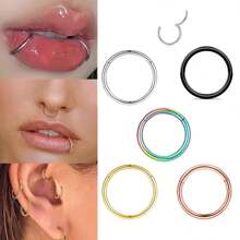 1 件装 Clicker 铰链鼻环 G23 钛合金防过敏 16G 鼻中隔穿孔环节环环唇环、耳蜗软骨耳环耳屏海螺耳甲耳轮穿孔首饰 6 毫米 8 毫米 10 毫米、耳垂耳环、肚脐环乳头环男女身体穿孔首饰