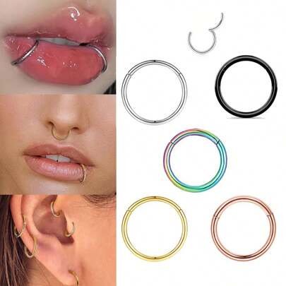 1 件装 Clicker 铰链鼻环 G23 钛合金防过敏 16G 鼻中隔穿孔环节环环唇环、耳蜗软骨耳环耳屏海螺耳甲耳轮穿孔首饰 6 毫米 8 毫米 10 毫米、耳垂耳环、肚脐环乳头环男女身体穿孔首饰