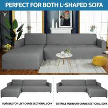 YSTYLE Copridivano con Penisola A Sinistra Destra, Elasticizzato Copridivano Angolare Universale, Copridivano Chaise Longue, Copri Divano A L - Grigio Chiaro - Visualizzare 5
