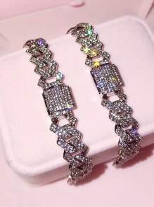 1 件欧美嘻哈水钻覆盖翻盖街头风格项链和手链金属链项链，夏季海滩派对珠宝套装 - 菱形 - 查看 8