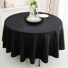 1pc Washable Solid Round Tablecloth, Black/White Table Cover Decoration Suitable For Engagement, Banquet, Buffet Party And Camping