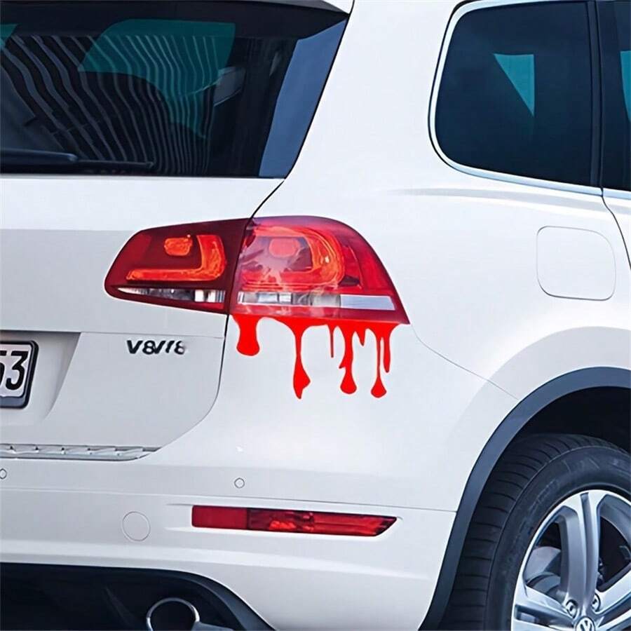Halloween Car Personalized Stickers Horror Fake Blood Splatter Decals Car Styling Hood, Tail Light Scratch Covers - Red and White - View 1