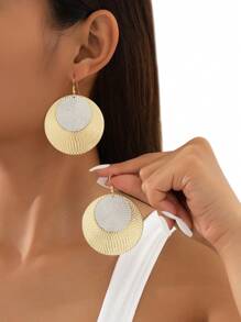 1set Exaggerated Double-Layer Large Linen Disc Earrings, Pendant & Choker Necklace - Round - View 12