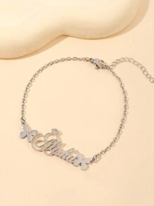 A Beautiful And Cute Two Butterfly Strap With A Small Crown, Personalized Customized English Letter Name Bracelet,Party, Banquet, Wedding, Seaside Vacation Jewelry, Minimalist Elegant Style, Neutral Style Birthday Accessories, Fashionable Christmas Gifts For Family, Simple And Classic, Suitable For Daily Wear And Gift Giving, Mother's Day Jewelry, Suitable For All Seasons