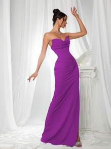 VIPGIRL Elegant Bridesmaid Dress: Strapless Flattering Fitted Satin Gown With Corset Bodice & Draped Waist – Minimalist Luxury Formal Evening Wear, Wedding Guest Outfit