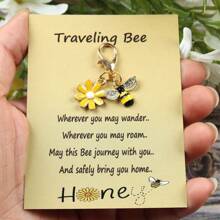 1 件有趣的“旅行蜜蜂”雏菊花迷你钥匙扣，附有励志卡片，是生日、秋季、返校的理想魅力礼物 - 多色 - 查看 11