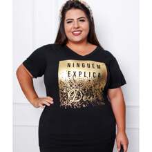 Golden T-Shirt Print No One Explains God - 黑色 - 查看 1