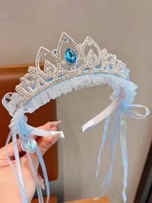 1 pezzo Copricapo a corona con fiocchi di neve blu per ragazze, accessorio per capelli da principessa di Frozen