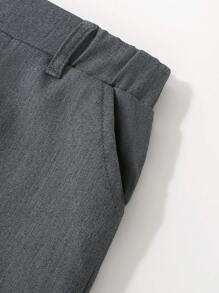 Young Boy Solid Casual Elastic Waist Long Pants, Spring & Autumn - Grey - View 4