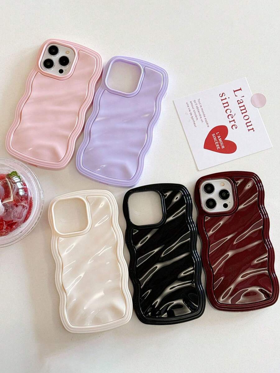 淡粉色二合一纯色波浪纹防摔保护套兼容IPhone15 ProMax 15Pro 15plus 14Promax 14Pro 14plus 13Promax 13Pro 12 11 XR苹果手机壳 - 粉色 - 查看 1