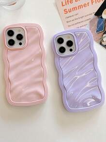 淡粉色二合一纯色波浪纹防摔保护套兼容IPhone15 ProMax 15Pro 15plus 14Promax 14Pro 14plus 13Promax 13Pro 12 11 XR苹果手机壳 - 粉色 - 查看 4