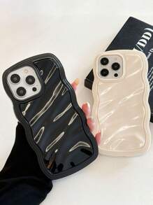 淡粉色二合一纯色波浪纹防摔保护套兼容IPhone15 ProMax 15Pro 15plus 14Promax 14Pro 14plus 13Promax 13Pro 12 11 XR苹果手机壳 - 粉色 - 查看 3