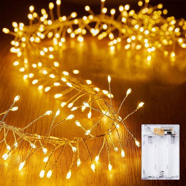 1pack Warm White Fairy Lights 60/140LEDs Firecracker String Lights Waterproof Silver Wire Starry Firefly Lights For DIY Wreath Home Window Wedding Indoor Outdoor Decorations, Ramadan, Ramadan Decor, Eid Mubarak