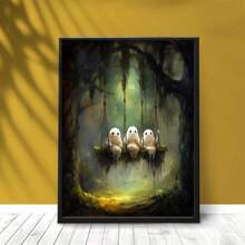1 张 Ghost Swing 帆布海报 - 独特的现代艺术，带有异想天开的可爱幽灵画，令人惊叹的墙壁艺术和卧室、客厅、走廊装饰，完美的秋季装饰和房间装饰，无需框架，理想的礼物创意 - 彩色 - 查看 6