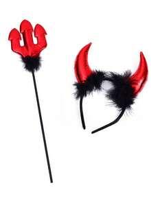 1/2/3/4pcs Christmas Animal Costume Accessories, Adults & Kids Cosplay Devil Horns Headband And Trident Set Halloween Prom