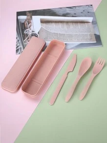 Juego de utensilios de camping 3 en 1, juego reutilizable de utensilios con estuche, juego de utensilios portátiles, estuche de plástico amigable para viajes, picnic, camping o uso diario, ¡perfecto para estudiantes, viajes y uso en la cocina! - Azul - Ver 10