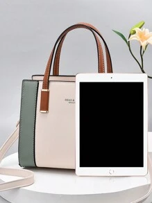 er de piel sintética elegante con manijas dobles, un excelente regalo para el Día de la Madre, regalos para mamá, bolso esencial de mamá para salir, bolsos de trabajo llamativos para mujeres - Oro rosa - Ver 3