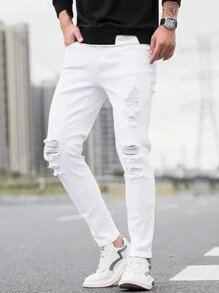 Men Slim Fit Stretchy Denim Jeans - White - View 3