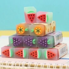 6pcs Random Creative Fruit-Filled Erasers, Assorted Fruit Scented Mini PVC Erasers For Office, School, And Daily Use - Multicolor - View 6