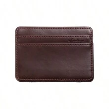 Cartera mágica multifuncional de PU para hombre con monedero y ranuras para tarjetas Nuevo diseño Tarjetero corto plegable Tarjetero Monedero Tarjetero Tarjetero de negocios Tarjetero para hombre Mini Cartera para tarjetas - Café integral - Ver 4