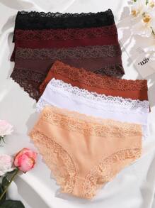 FINETOO 6pcs Ladies Romantic Floral Lace Trim Briefs, Mauve - Multicolor - View 7