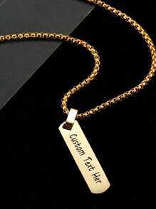 1pc Customized Engraved Name Titanium Steel Necklace, Men's Punk Hip-Hop Stainless Steel Necklace With Personalized Text - Gold - View 2