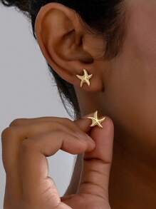 1pair Fashionable Elegant Minimalist Starfish Stud Earrings - Starfish Earrings - View 1
