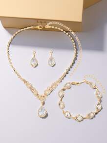 新娘水钻首饰套装 - 项链、手链、耳环、婚纱戒指 - 多色項鍊套裝 - 查看 4