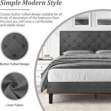 Upholstered  Bed Frame With Headboard, Linen Platform Bed  Frame With Wooden Slats Support,Twin/ Full/ Queen/ King,Pink/ White/ Blue/ Light Grey/ Dark Grey/ Black/ Cream - 淺灰色 - 查看 2