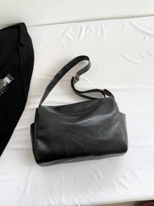 Dedoo 復古女款斜挎大容量托特肩背包，通風1-3天可去除材質異味 - 黑色 - 查看 5