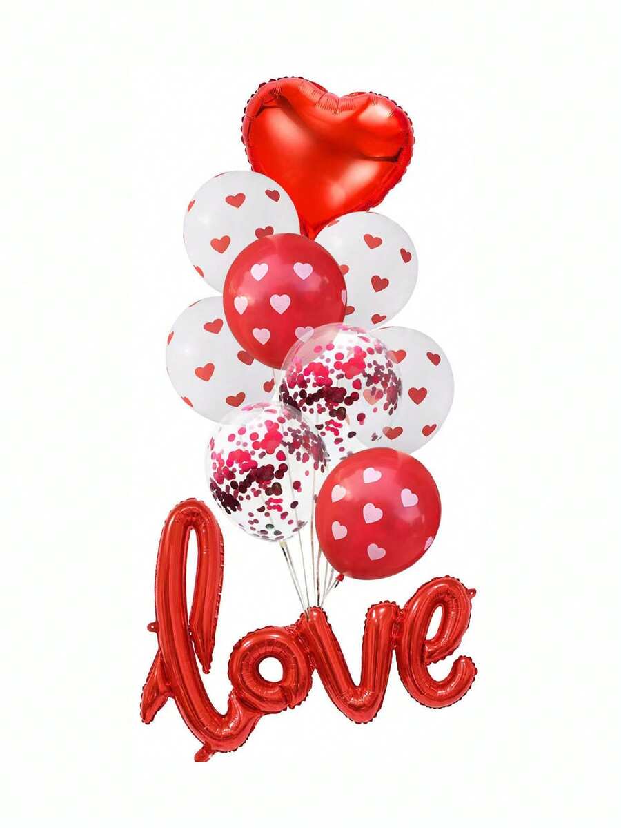 10 件超大爱心形铝箔气球套装适用于情人节、派对、婚礼装饰 - 紅色 - 查看 1