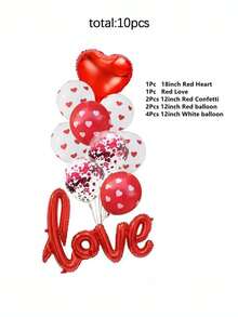 10 件超大爱心形铝箔气球套装适用于情人节、派对、婚礼装饰 - 紅色 - 查看 2