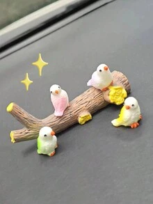 4 件汽车鸟饰品，可爱卡通鸟，动物树脂工艺饰品，节日小礼物！