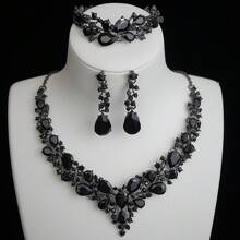 4 件奢华优雅水晶装饰耳环、项链首饰套装，适合新娘婚礼、派对