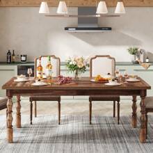 Tribesigns 62" Wooden Dining Table For 4-6 Persons, Oversized Rectangular Kitchen Table, Mealtime Table Kitchen & Dining Room Decor With Ornate Turned Legs, Home Decor Furniture, Walnut - 核桃 - 查看 8