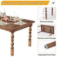 Tribesigns 62" Wooden Dining Table For 4-6 Persons, Oversized Rectangular Kitchen Table, Mealtime Table Kitchen & Dining Room Decor With Ornate Turned Legs, Home Decor Furniture, Walnut - 核桃 - 查看 11