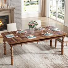 Tribesigns 62" Wooden Dining Table For 4-6 Persons, Oversized Rectangular Kitchen Table, Mealtime Table Kitchen & Dining Room Decor With Ornate Turned Legs, Home Decor Furniture, Walnut - 核桃 - 查看 7