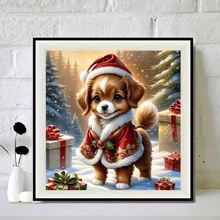 1 件 30*30 厘米/11.8'x11.8' 无框 5D 钻石画套件全钻圣诞系列小狗，DIY 钻石艺术装饰工艺惊喜礼物 - 彩色 - 查看 3