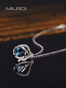 1 Vòng Cổ Đá Quý Topaz, Bạc 925 Mạ Vàng 18K, Dây Xích Xương Đòn Tối Giản Đá Xanh Thanh Lịch, Phụ Nữ Mặc Hàng Ngày - trắng - Xem 2