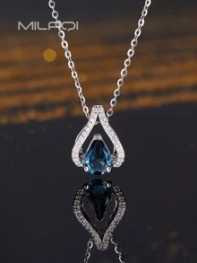 1 Vòng Cổ Đá Quý Topaz, Bạc 925 Mạ Vàng 18K, Dây Xích Xương Đòn Tối Giản Đá Xanh Thanh Lịch, Phụ Nữ Mặc Hàng Ngày - trắng - Xem 1