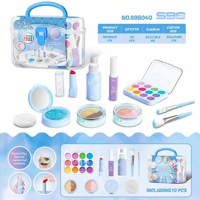 Conjunto de maquiagem para meninas, brinquedo de maquiagem fashion para casa de mentira, conjunto de joias de princesa, maquiagem de simulação, sombra para os olhos, batom com caixa de armazenamento, presente de Natal para crianças, maquiagem não real