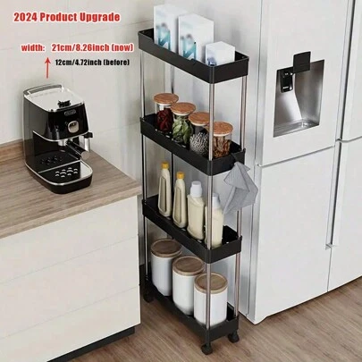 1 Pieza Carrito de utilidad de 4 o 3 niveles con ruedas, un carrito estrecho con prácticos cajones deslizables, organizador de baño, y diseño altamente práctico - Ideal para organización y almacenamiento en la cocina, baño y lavandería, así como para decoración exterior