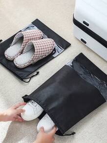 1件/5件/10件一次性无纺布防黄袋纯色鞋袋黑色无纺布防尘鞋套鞋子收纳袋防潮旅行鞋子包装鞋袋家用鞋套袋简约黑色抽绳防尘旅行鞋袋旅行防尘抽绳鞋子配件鞋子收纳鞋盒鞋子整理器鞋袋房间杂物鞋子收纳袋家用旅行黑色鞋子防尘套 - 黑色 - 查看 11