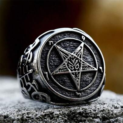 1pc Titanium Steel Five-Pointed Star Unisex Ring, Stainless Steel Band