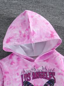 Girls Butterfly Print Warm Long Sleeve Sweatshirt Set, Suitable For Spring, Autumn And Winter - Hot Pink - View 3