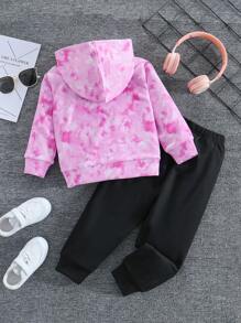 Girls Butterfly Print Warm Long Sleeve Sweatshirt Set, Suitable For Spring, Autumn And Winter - Hot Pink - View 2