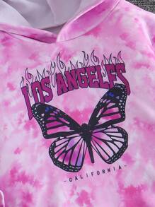 Girls Butterfly Print Warm Long Sleeve Sweatshirt Set, Suitable For Spring, Autumn And Winter - Hot Pink - View 4